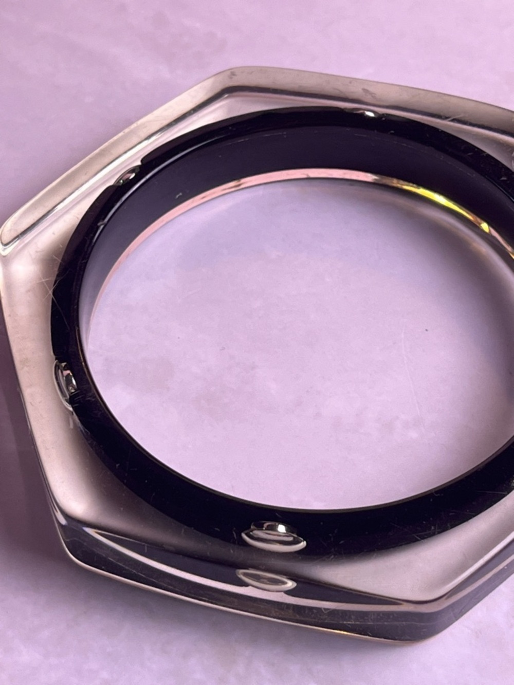 Clear Hexagonal Lucite Bracelet with Black Inner Band - Picture 7 of 11